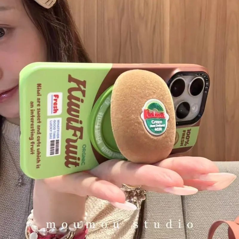 

Korea Cute Kiwi Fruit For Magnetic Phone Grip Holder Foldable Stand for MagSafe Compatible Phones Soft Silicone Cartoon Design