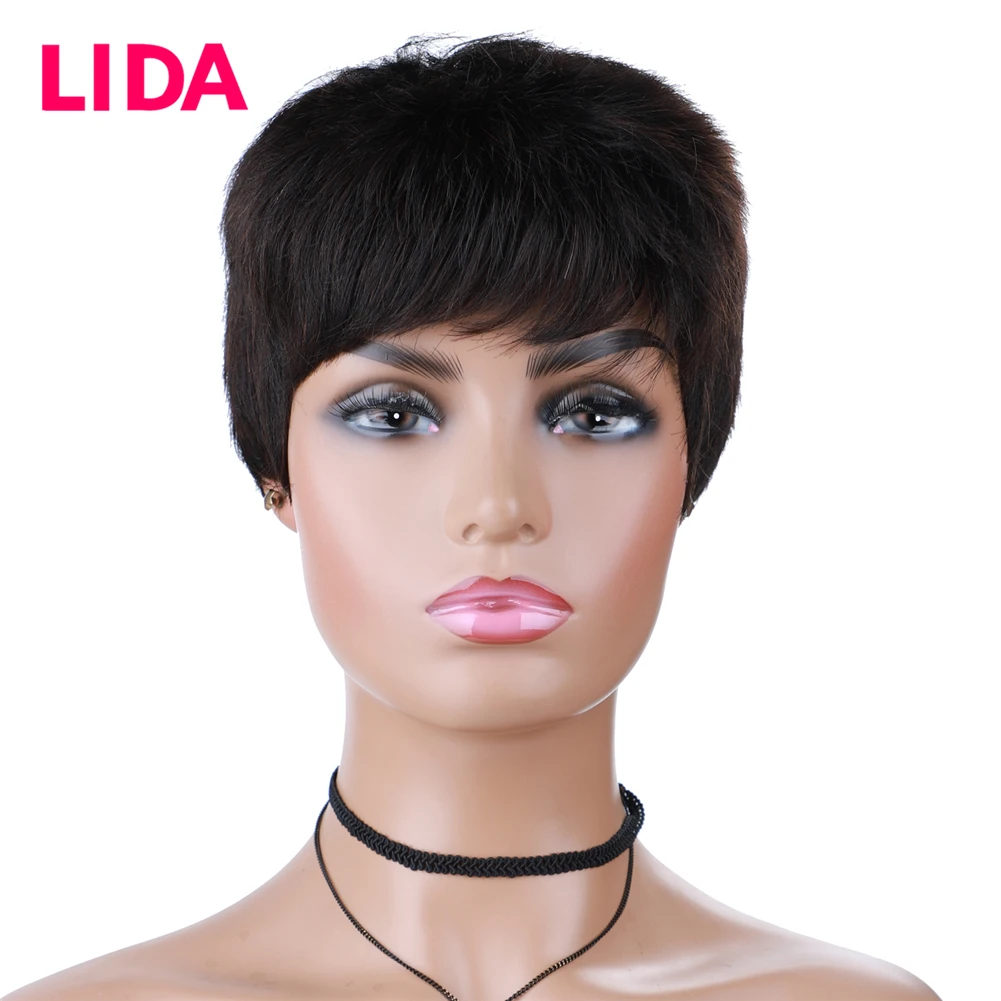 Lida Natural Straight Short Wig Machine Made Comfortable Women Wig Elasticated Net With Chinese Hair For Daily Wear