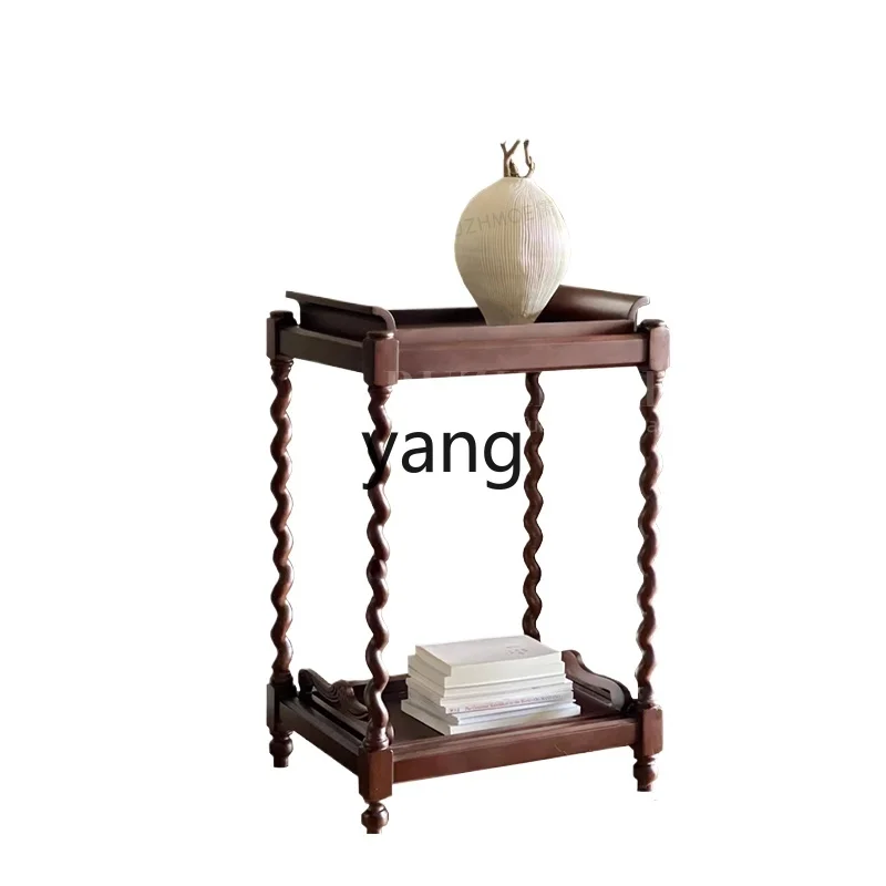 

Yjq Solid Wood Side Table Storage Rack Twist Vintage High Shelf Display Tea Table Middle Ancient