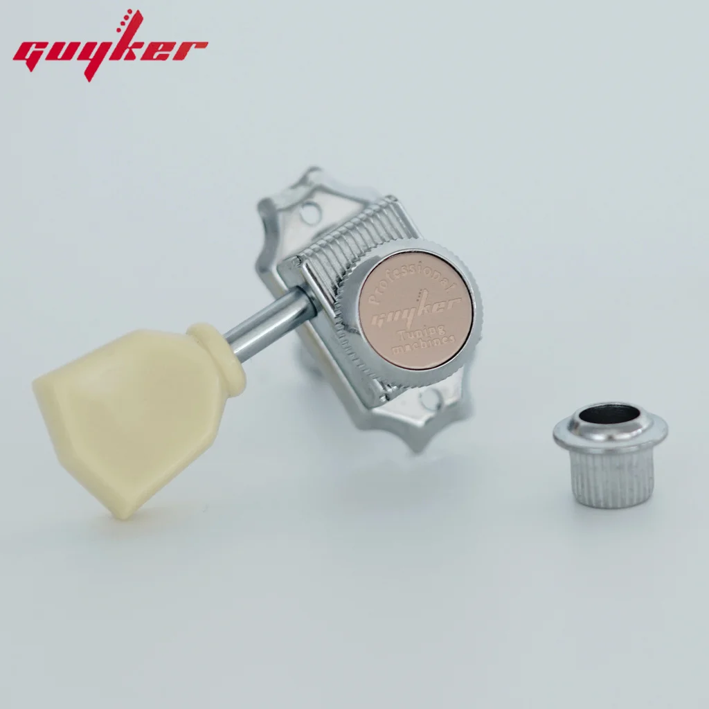 1 Set GUYKER Cream Handle Locking String Vintage Deluxe Electric Guitar Machine Heads Tuners Chrome 3R3L Tuning Pegs