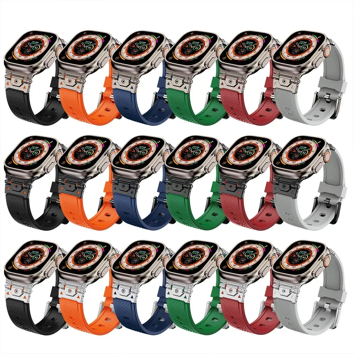 Pulseira esportiva tpu para apple watch 10 42mm 9 45mm ultra 2 49mm cor titânio pulseira de relógio de silicone para iwatch 8 7 se 6 4 5 44mm 46mm