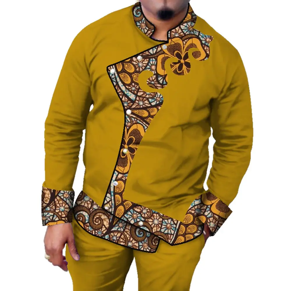 Autumn Men African Clothing Full Sleeve Dashiki Men 2 Pieces Set Tops and Pants Plus Size African Mens Cotton Clothing WYN521