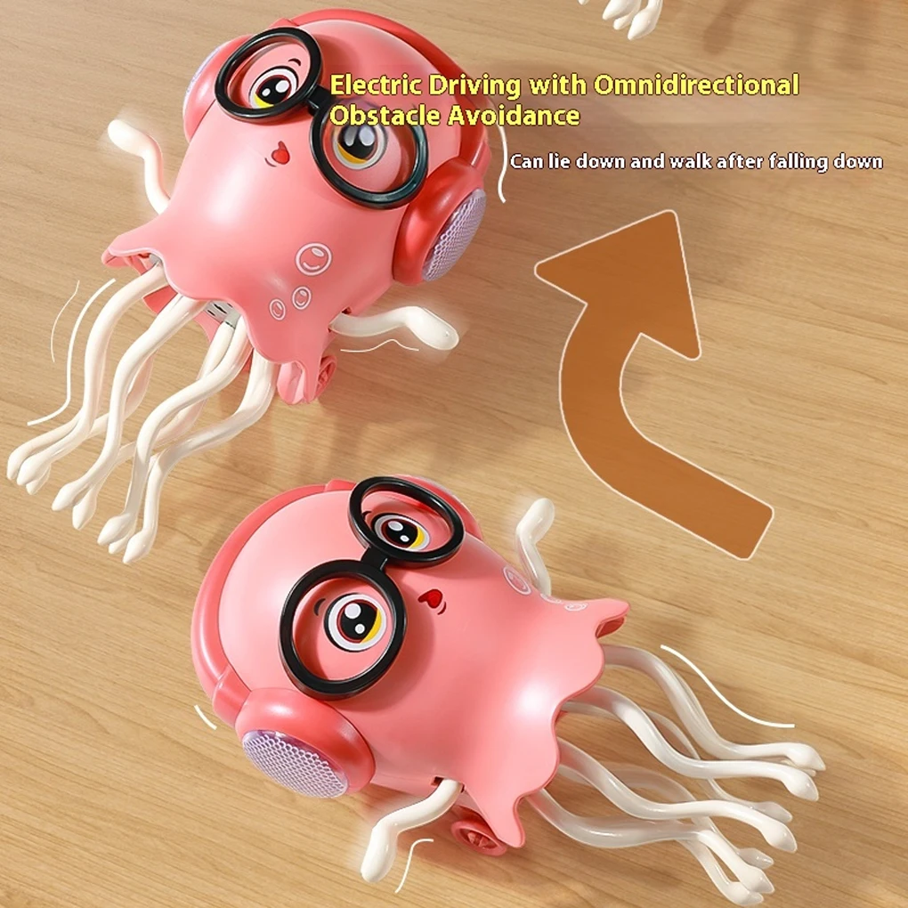 Dancing Jellyfish Toys for Kid Automatic Obstacle Avoidance Crawling Walking Electric Jellyfish with Light Music Christmas Gifts