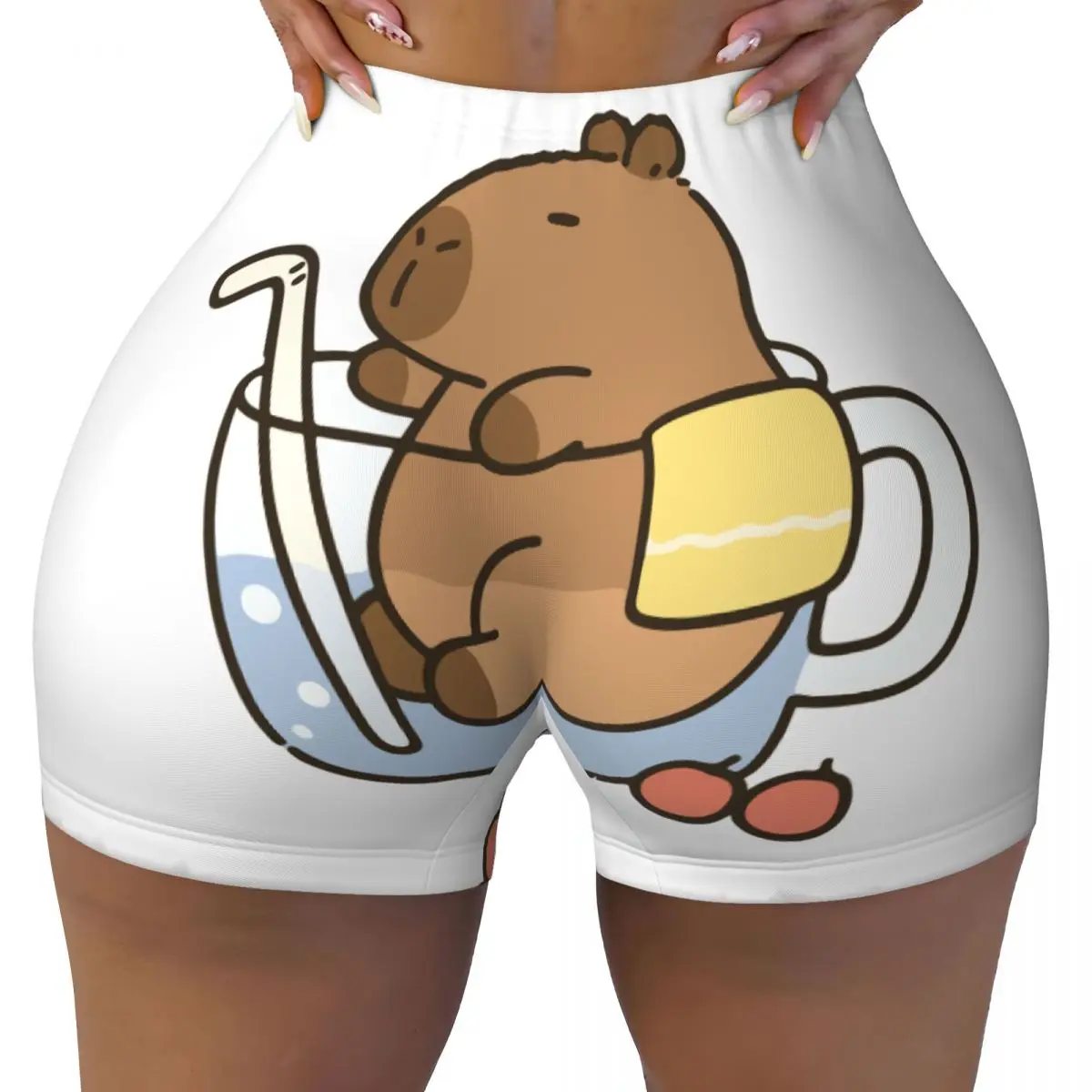 Custom Women Cartoon Animal Pets Capybara Workout Yoga Shorts Athletic Gym Volleyball Biker Shorts
