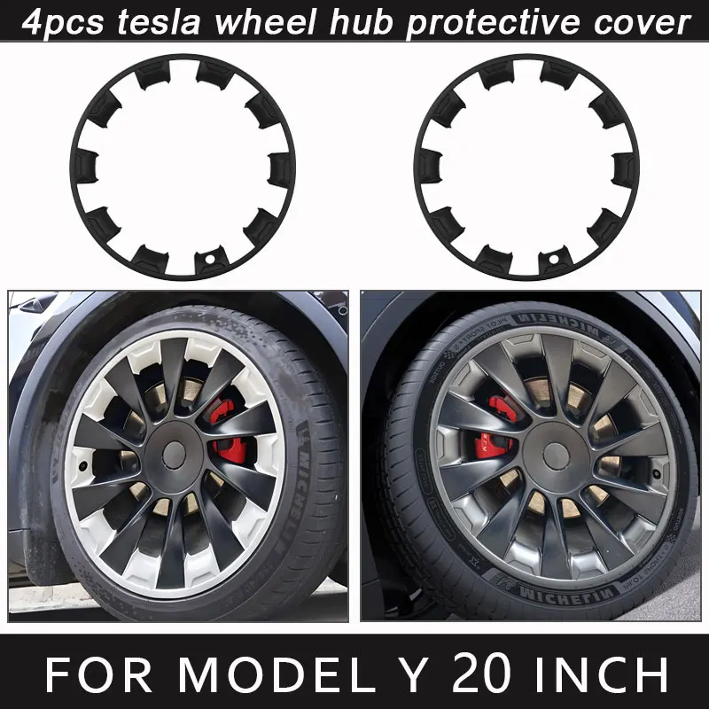 

4Pcs For Tesla Model Y 20 Inch Vehicle Wheel Rims Edge Protector Ring Tire Guard Strip Wheel Parts Wheel Hub Covers Accessories