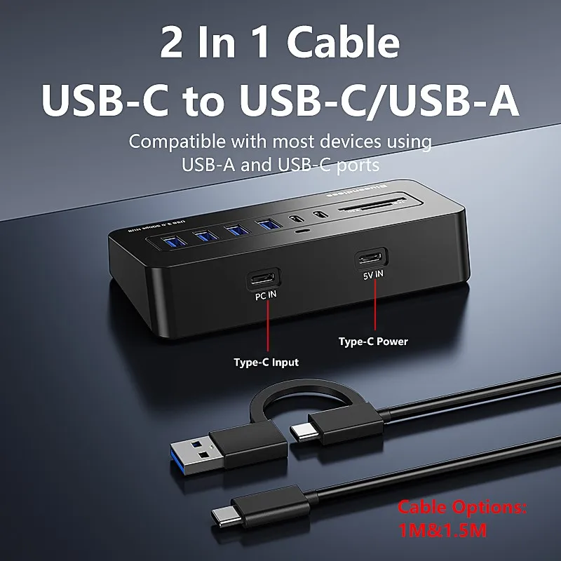 Blueendless Multi-Port USB-C Hub Docking Station 5Gbps USB3.0 Splitter 7/8-Port  2-in-1 Cable 5V External Power For Laptop PC view 3