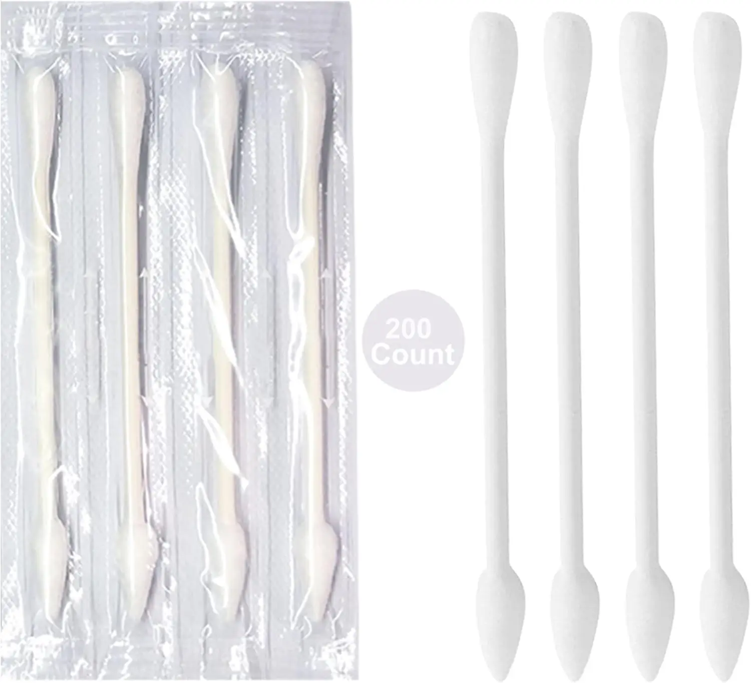 

Wrapped Double Tipped Cotton Swabs, Travel Size - Pointed & Round Tip, For Ear, Makeup & Cleaning (200 Count)