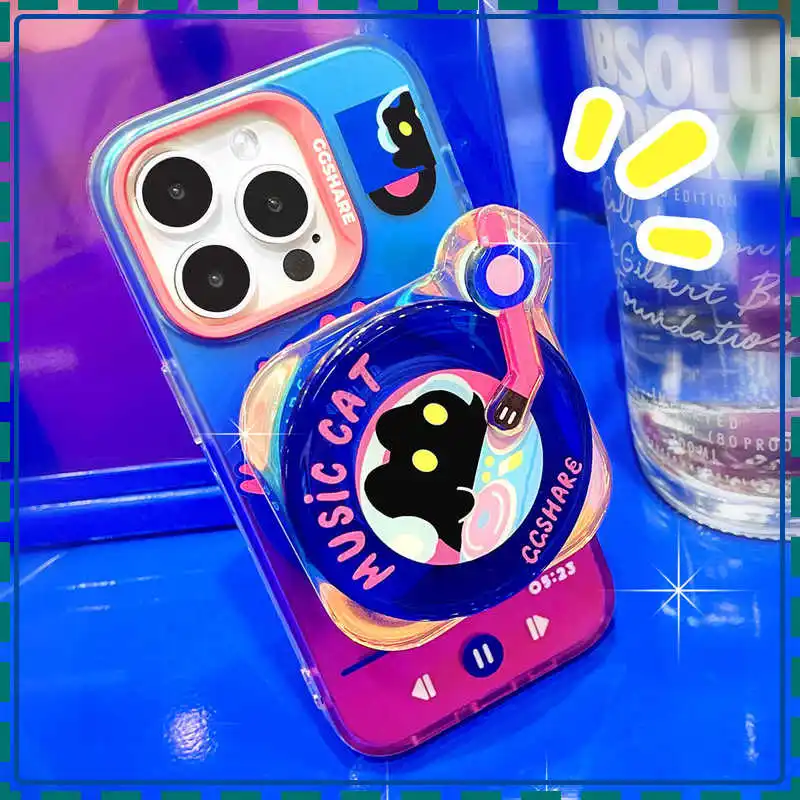 

DJ Cat apple 17 Phone Case With Magnetic Attraction Stand Unique Gradient Design Premium Feel No-Clash Apple Compatible