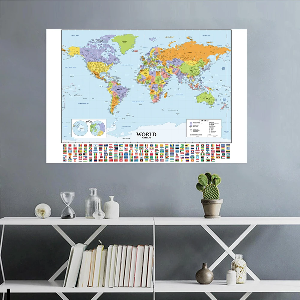 150x100cm The World Map Non-woven Canvas Painting Wall Sticker Card Poster Home Decoration Hanging Picture School Supplies