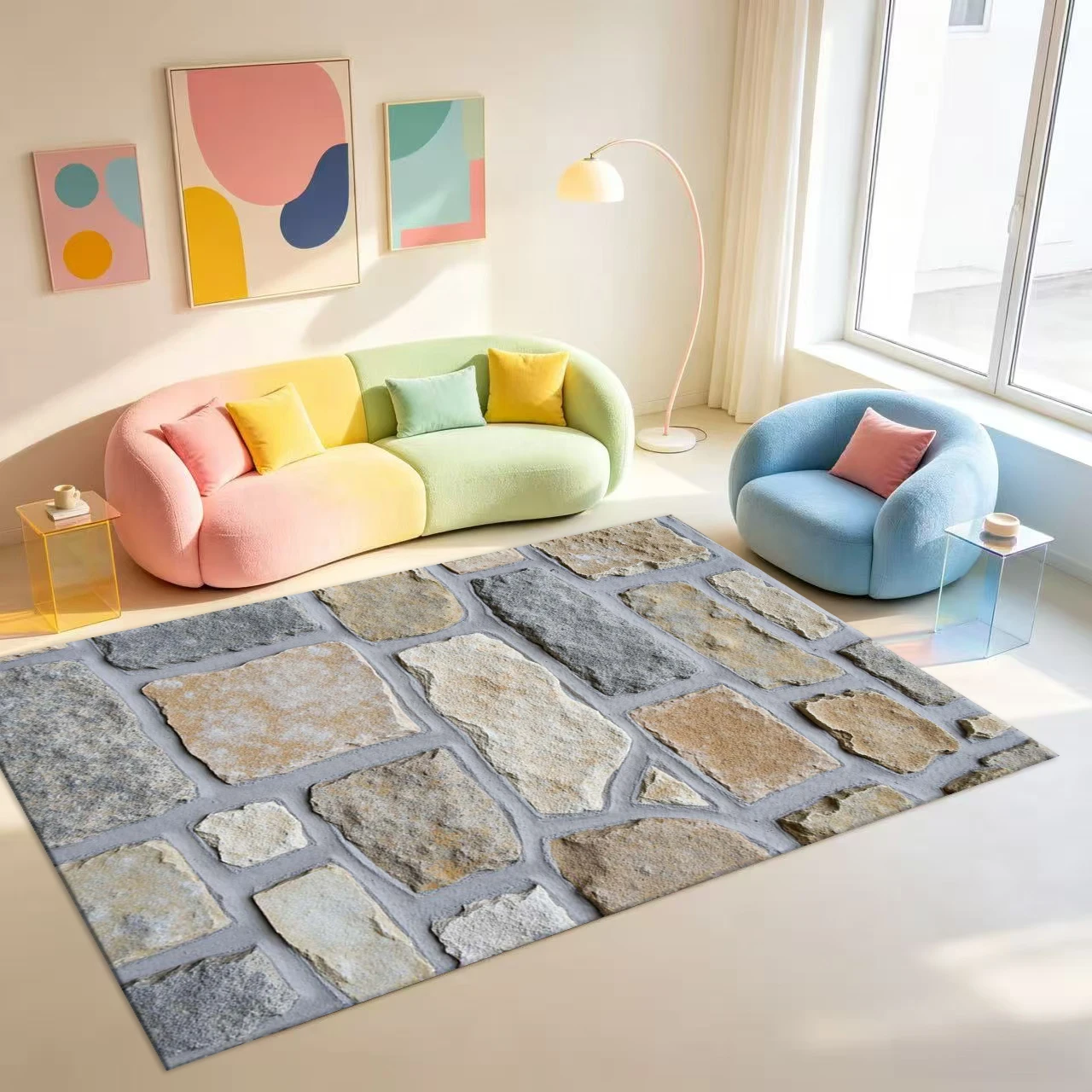 Rustic Irregular Stone Wall Rock Texture Carpet Flooring Country Industrial Style Area Rug For Indoor Home Floor Cover