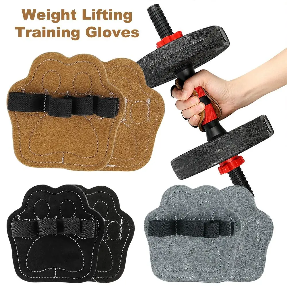 

1Pairs New Cowhide Leather Weight Lifting Training Gloves Palm Protection Half Finger Palm Pad Anti-Slip Gym Glove Pull Ups