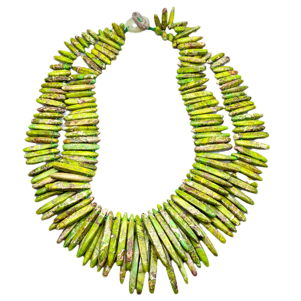 Elegant Double Layer Green Sea Sediment Jasper Necklace in Branch Shape for Parties and Special Occasions