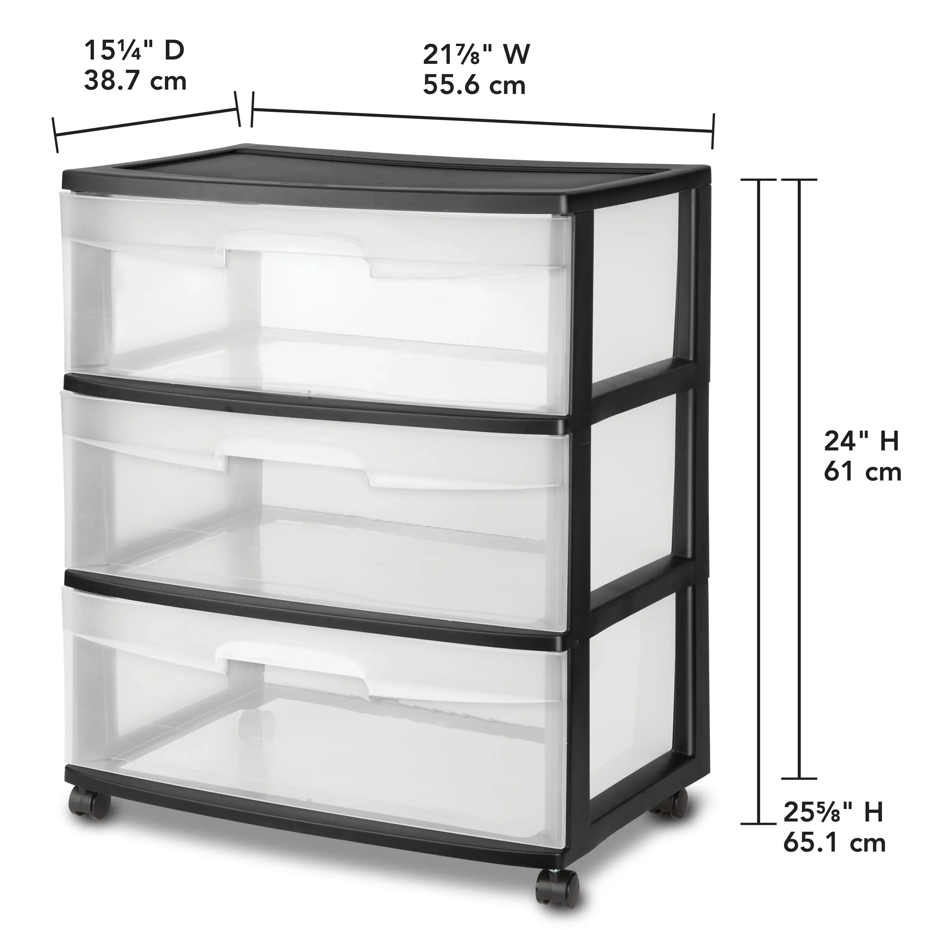 Wide 3 Drawer Cart Black Assembled Cart Height