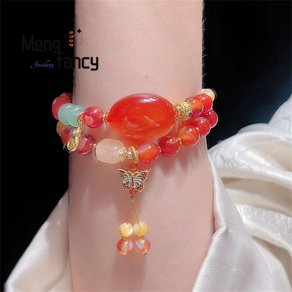 Natural Red Agate Butterfly High-class Sense Ancient Style Hand Rope Light Luxury Niche Exquisite Bracelet Fashion Fine Jewelry