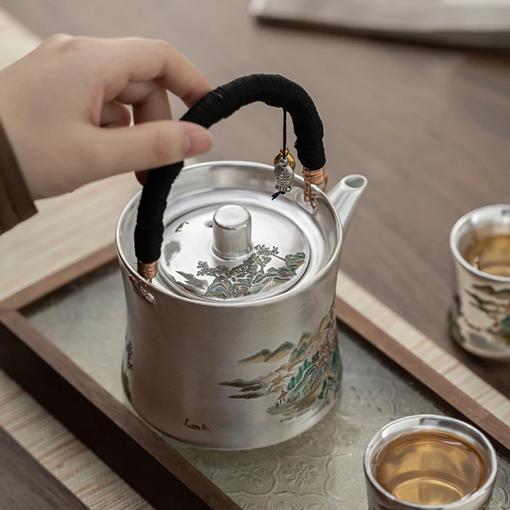 Silver glazed ceramic tea set, Teapot with tea filter, Tea cup combination, Chinese Kung Fu tea set, High end gift box packaging