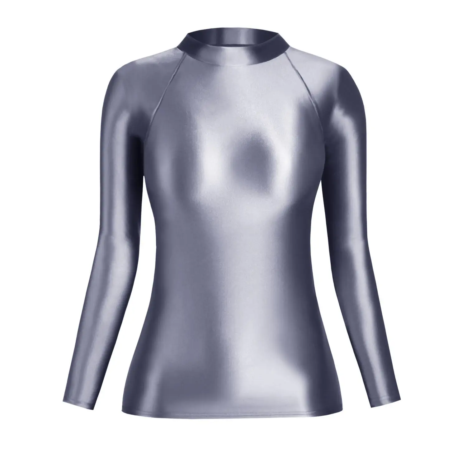 

Glossy See Through Satin Women's Top Sexy Long Sleeve Plus Size Sports T shirt