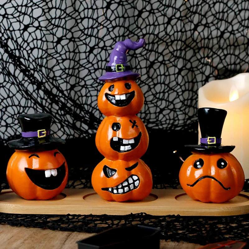 Estatuilla de calabazas apiladas de Halloween, decoración de mesa con linterna Jack O de resina, estatua de calabaza horrible para fiesta y mesa