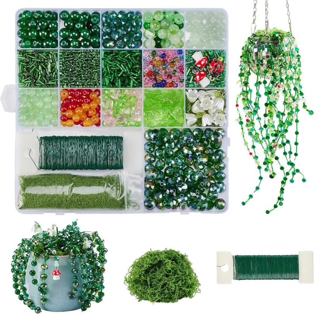 Beadwork Set Diy Disco Ball Hanging Planter Decor Beading Kit 2700pcs Green Glass Beads For Christmas Novelties 2026 2027