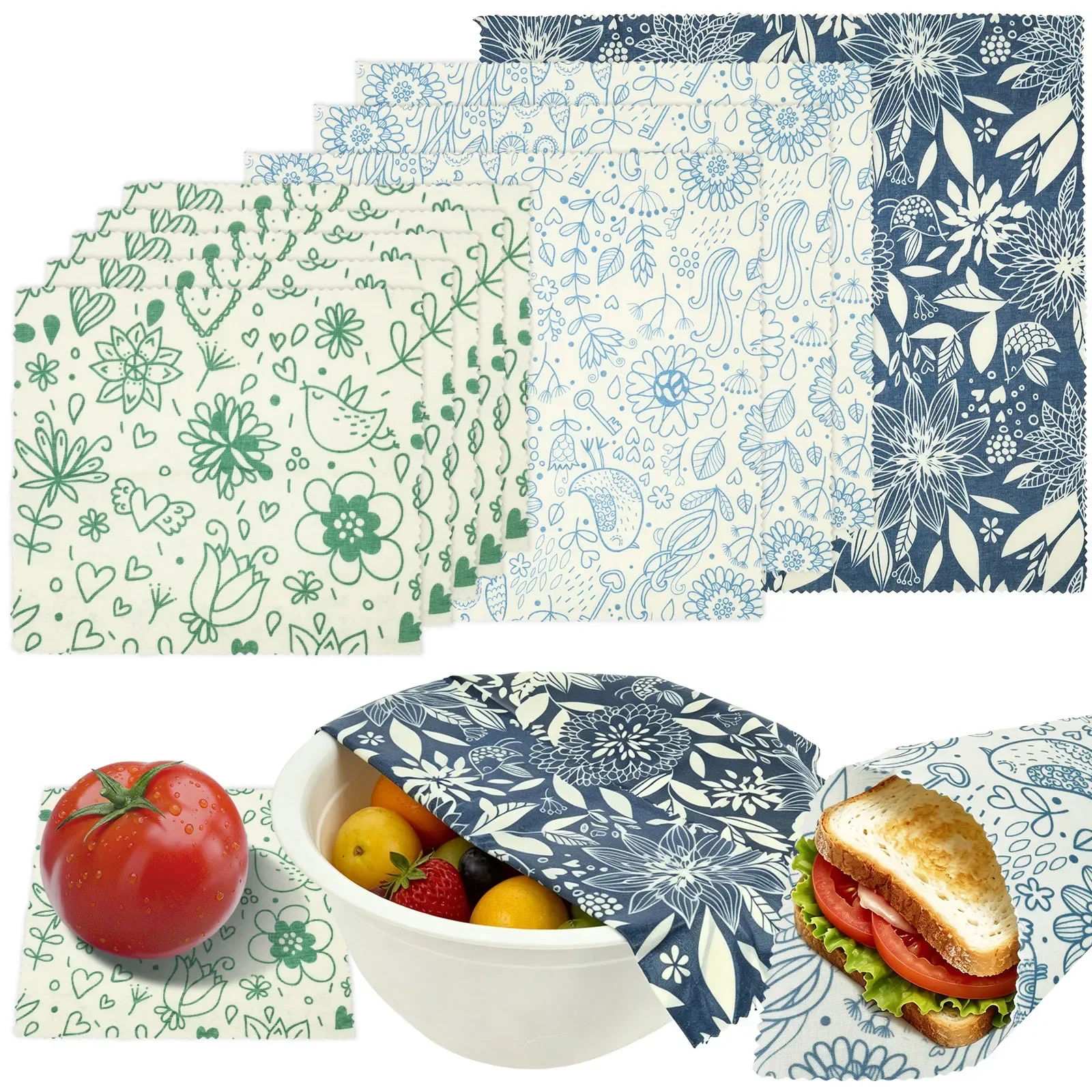 9 Pcs Organic Beeswax Wrap Reusable Food Fresh Keeping Cloth 3 Sizes Bread Sandwich Wrapper Kitchen Accessories for Food Storage
