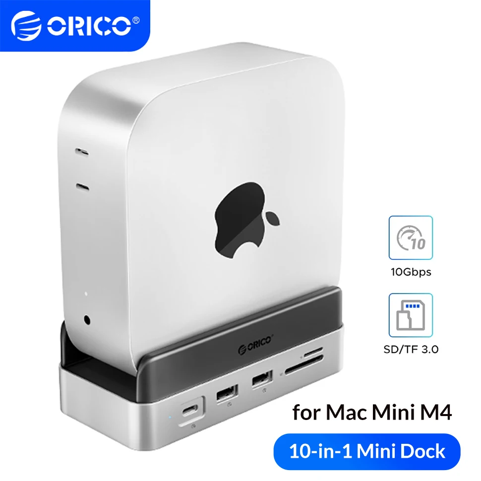 

ORICO 10 in 1 Mini Dock M.2 SSD Enclosure USB Port Hub 3.2 Type C Splitter Docking Station Desktop Stand for Mac Mini M4 &M4 Pro