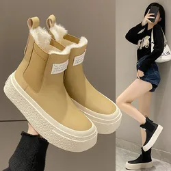 Chelsea Boots Ankle Boots Women Winter Warm Boots Plush Fur Snow Boots Suede Leather  Slip on Comfortable Female Footwear Shoes