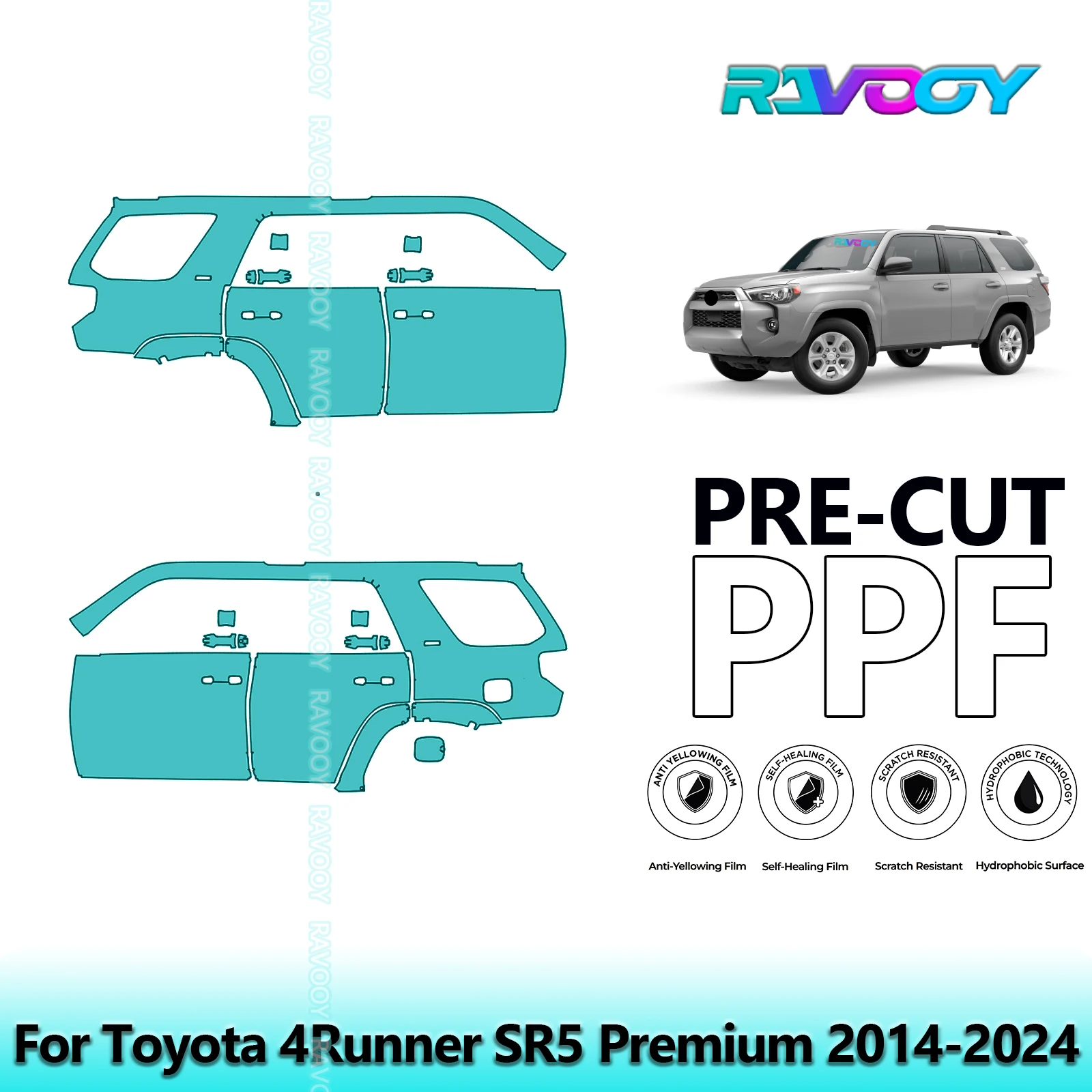 

For Toyota 4Runner SR5 Premium 2014-2024 8.5mil Clear Matte Pre-Cut PPF Door & A/B Pillar Kit TPU Paint Protection Film Set
