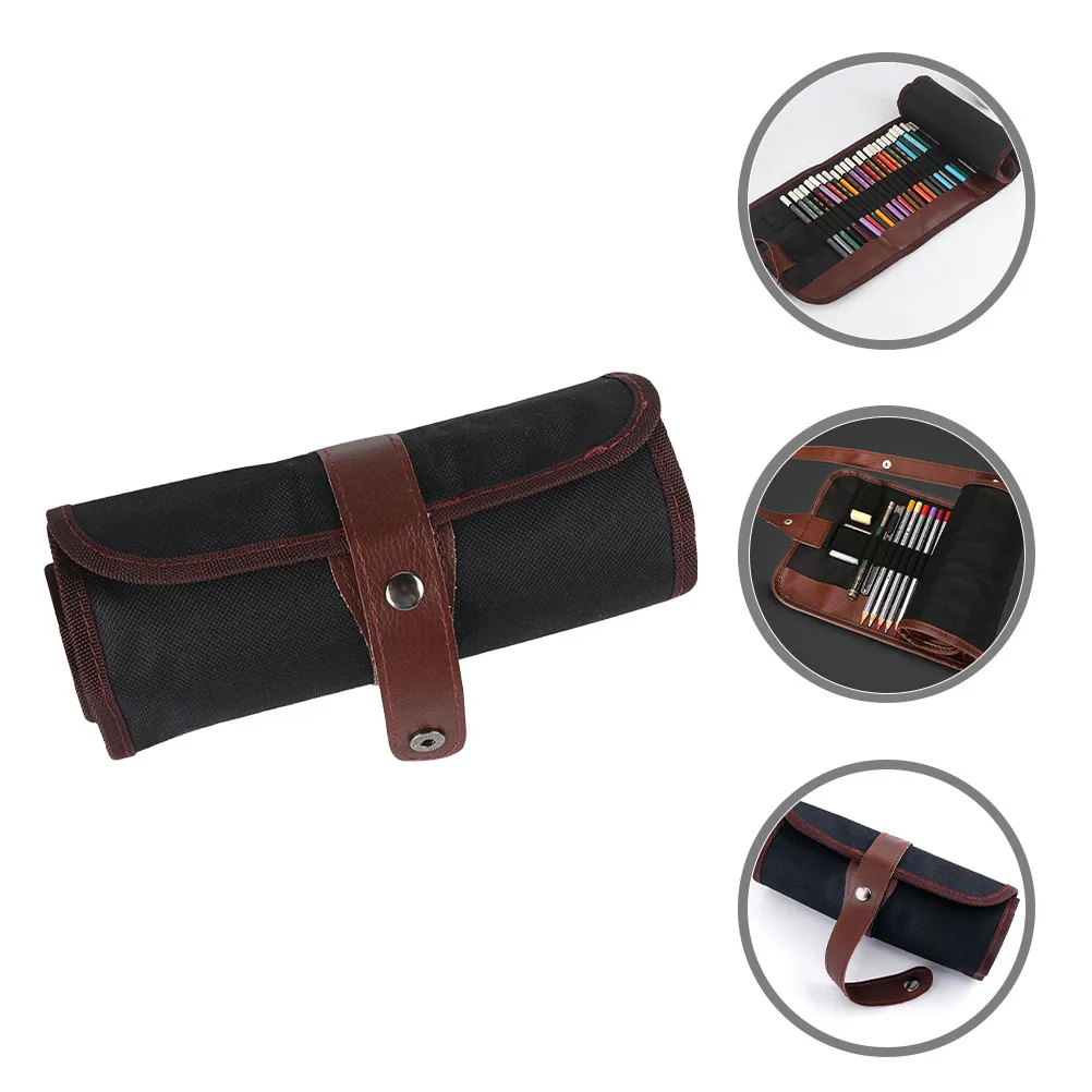 

36 Holes Colored Pencil Case Canvas Pencil Roll Up Pen Bag Organizer Portable Art Student Drawing Supplies Storage