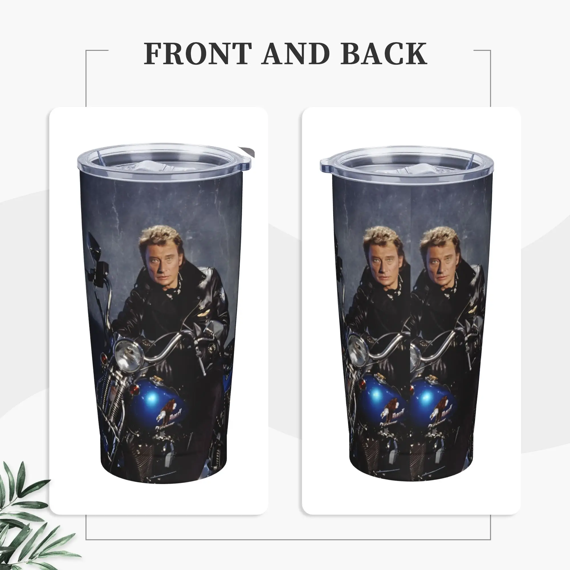 Johnny Hallyday Insulated Tumbler with Straws Rock Music French Singer Stainless Steel Coffee Mugs Double Wall  Bottle Cup, 20oz