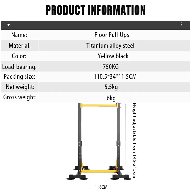 Pull Up Bar Station Adjustable Horizontal Bar with Suction Cup Multifunction Chin Up Fitness Equipment for Home Support 6-750kg