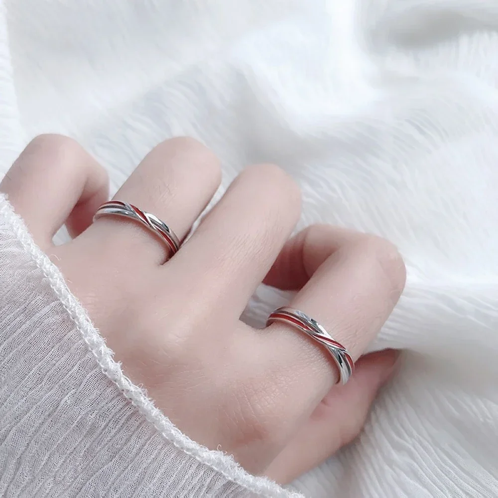 2 PCS Twist Red Line Matchmaker Copper Plated Platinum Couple Ring Men Women Propose Gift Finger Jewelry Wholesale Drop Shipping