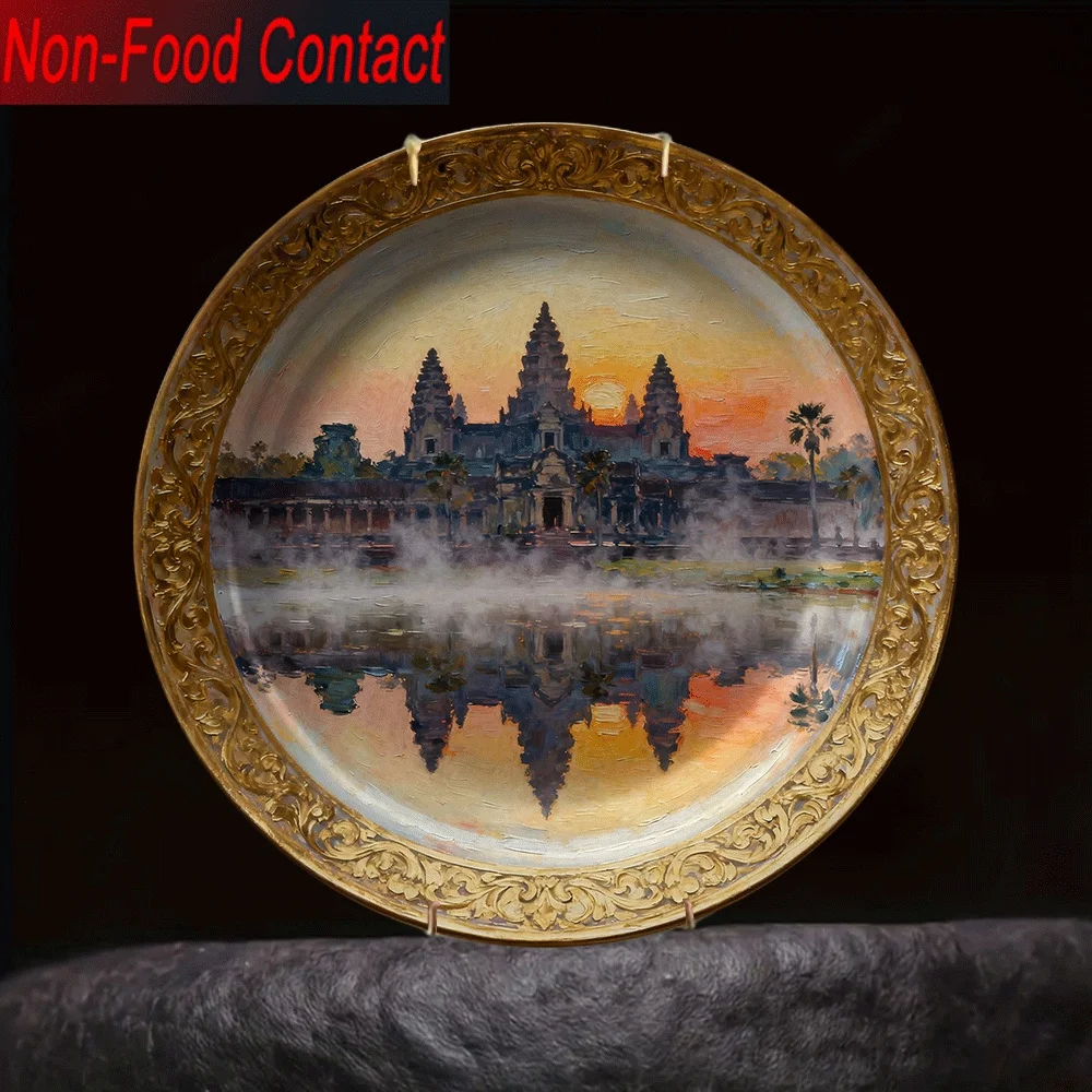 1pc Authentic Angkor Wat Cambodia Replica Ceramic Plate | Round Cambodian Temple Art Decor, Non-Food Contact