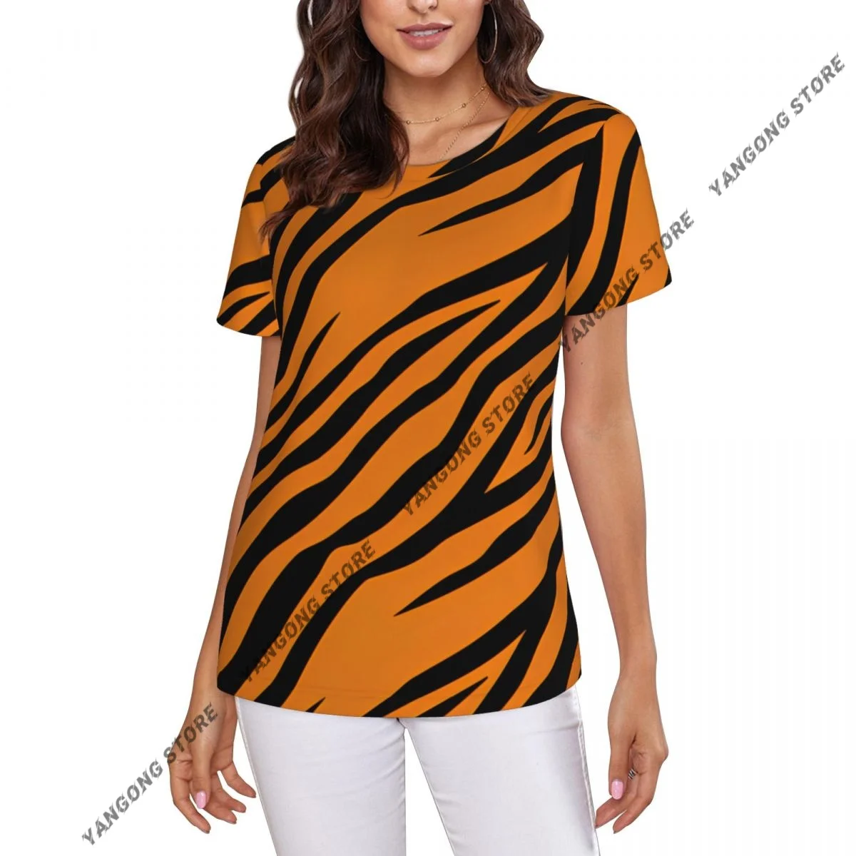 

Women's T-shirt ladies casual Tiger Stripes Texture female T-shirt short-sleeved T-shirt summer thin tops