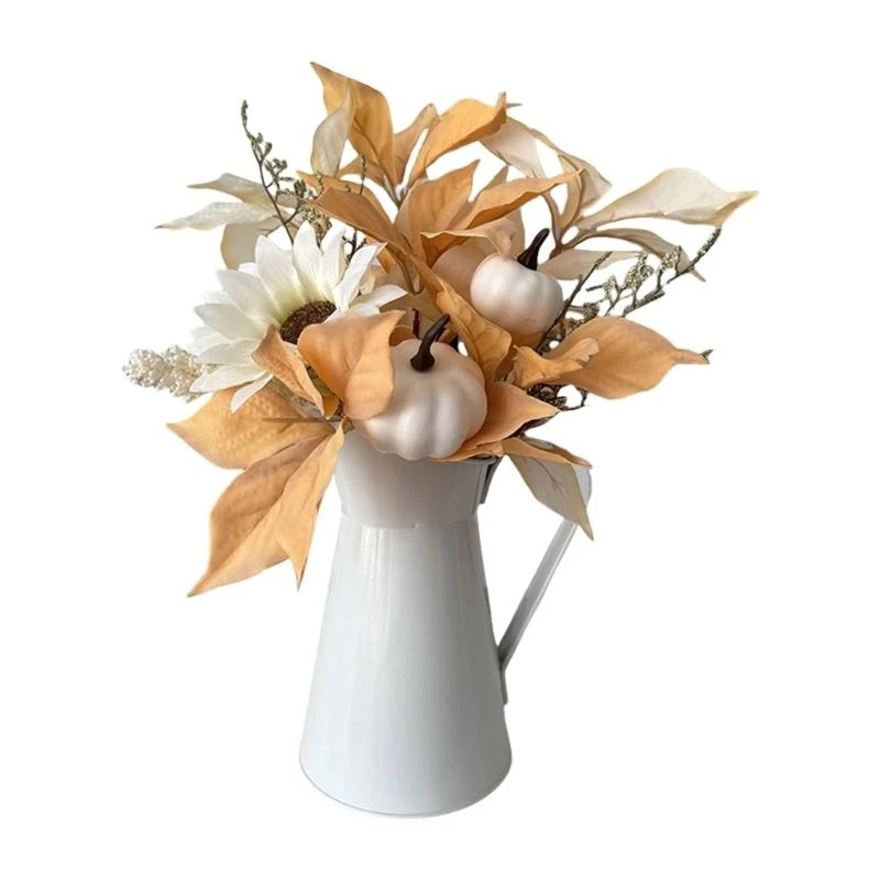 

Artificial Plant Realistic Flower Artificial Pumpkins Branch in Iron Bucket for Thanksgiving Wedding Halloween 15UB