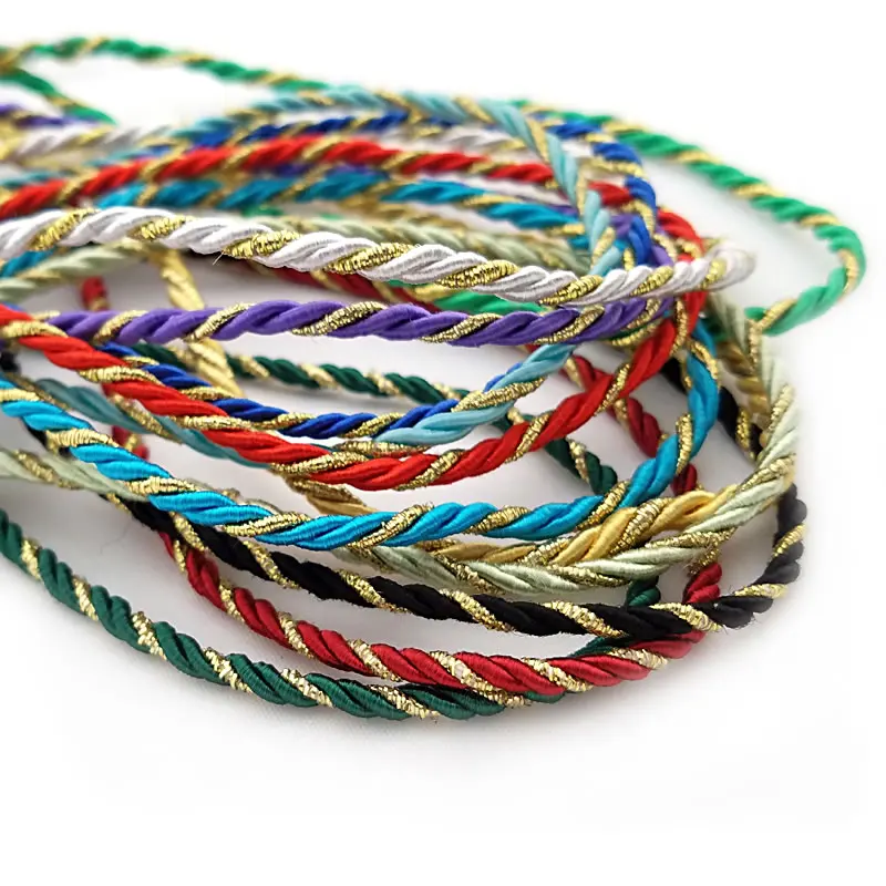 3MM 4MM 5MM Gold Color Thread and Color Polyester Three Strands Twisted Rope Cords Diy Jewelry Findings Accessories