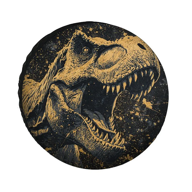 

Golden T Rex Roaring Dinosaur Spare Tire Cover Durable Polyester Wheel Protector Universal Fit