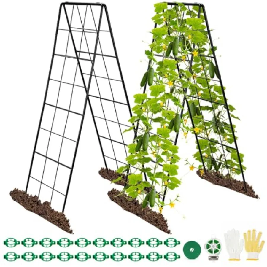 

2 Pack 50" Tall A Frame Trellis for Climbing Plants Outdoor 50" X 17" Heavy Duty Garden Adjustable Trellis, Metal Trellis for C
