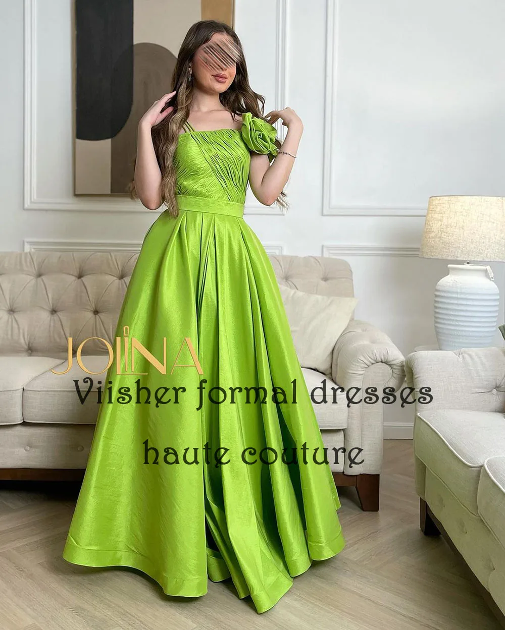 Vestido de fiesta de noche de un hombro, plisado, satén, línea A, árabe, Dubai, largo hasta el suelo, vestidos formales para ocasiones, Verde