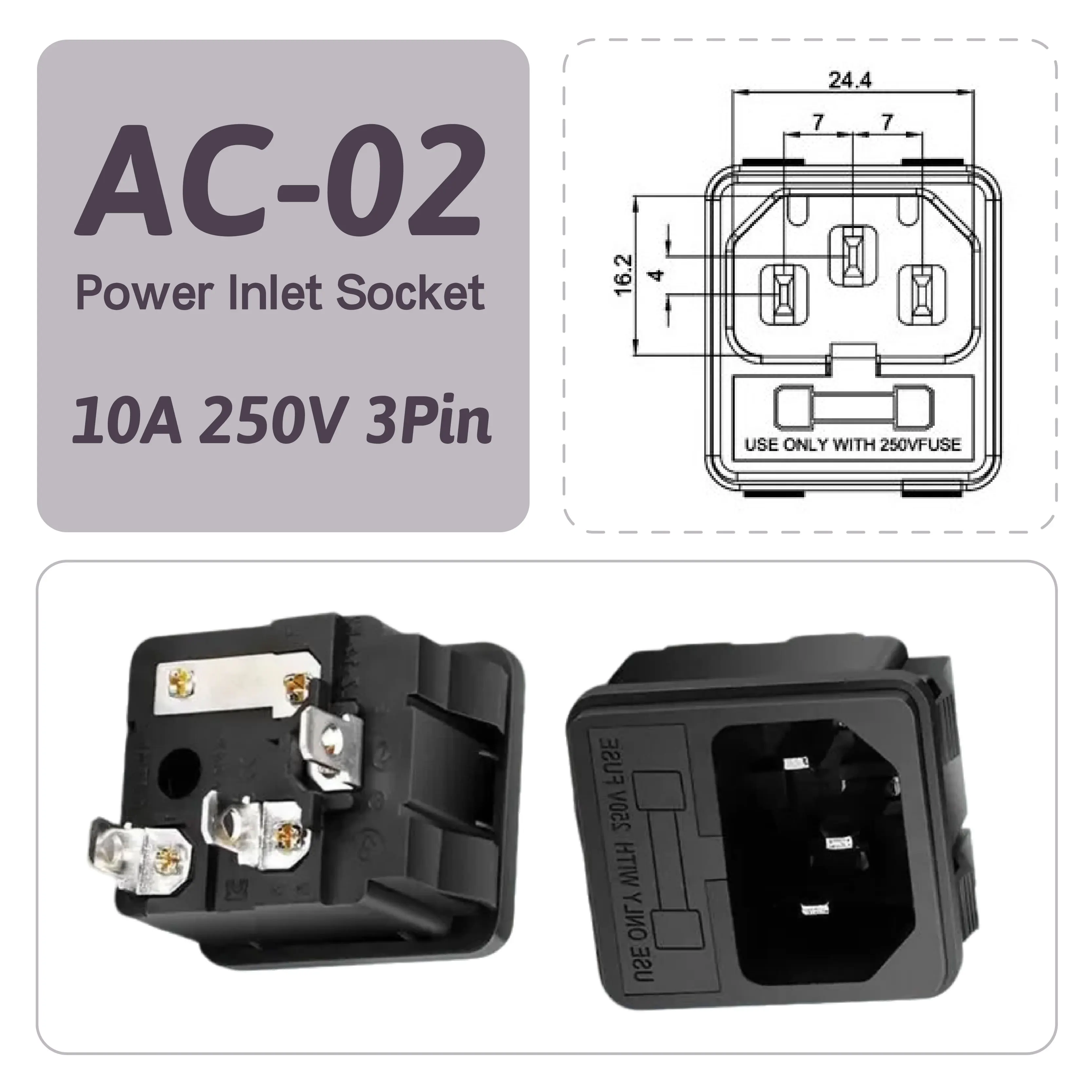 

AC-02 IEC320 Входная розетка 3-контактный разъем с держателем предохранителя для усилителя питания 10A/250V
