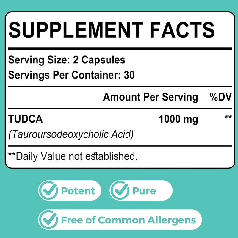 TUDCA Bile Salt Supplement 1000mg-60 capsules vegetarian capsules,used for detoxification and cleansing,does not contain gelatin