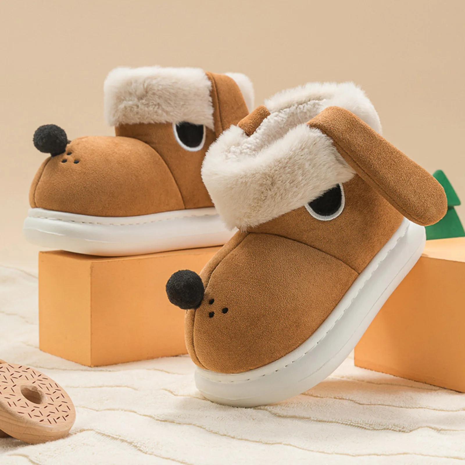 Flats Kids Girls Dog Boots Fur Warm Suede Winter Shoes Casual Woman Snow Boots 2025 Walking Short Plush Brand Cozy Baby Shoes