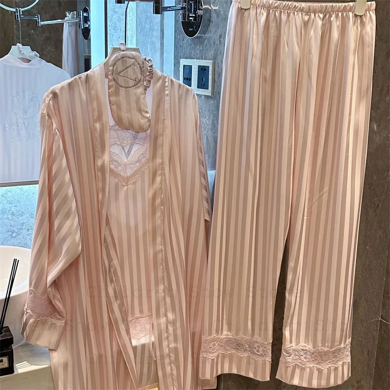 6 قطع بيجامة فاخرة للنساء بيجاما رايون ناعمة فاخرة بشريط وردي مطبوع ملابس منزلية بيجامات دي موخير ملابس داخلية مثيرة مزخرفة بالدانتيل