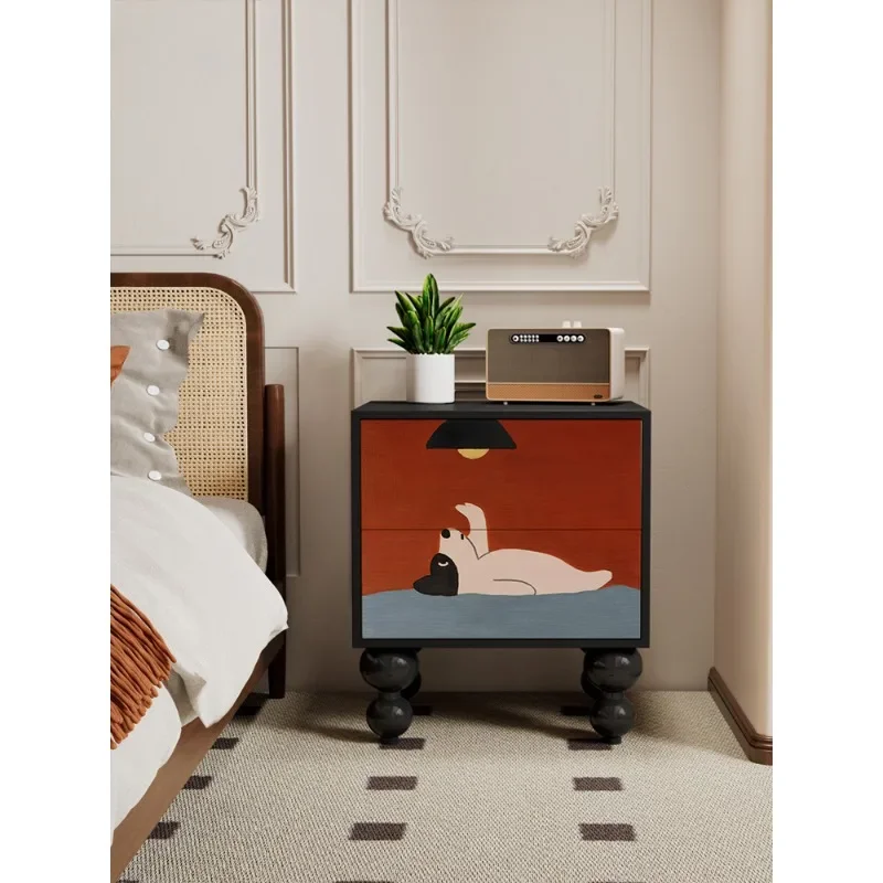 Red cartoon puppy room chest of drawers solid wood bedside table multi-functional integrated wall household bedroom bedside tabl