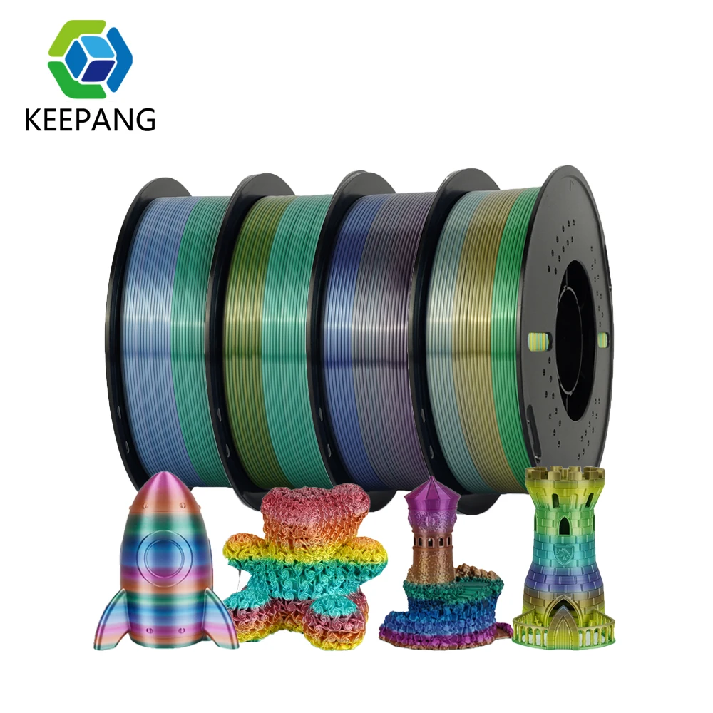 

KEEPANG Silk Rainbow PLA Filament 5 Rolls/set 1.75mm 3D Printer Filament ±0.02mm High Quality Triple Colors 3D Printing Material