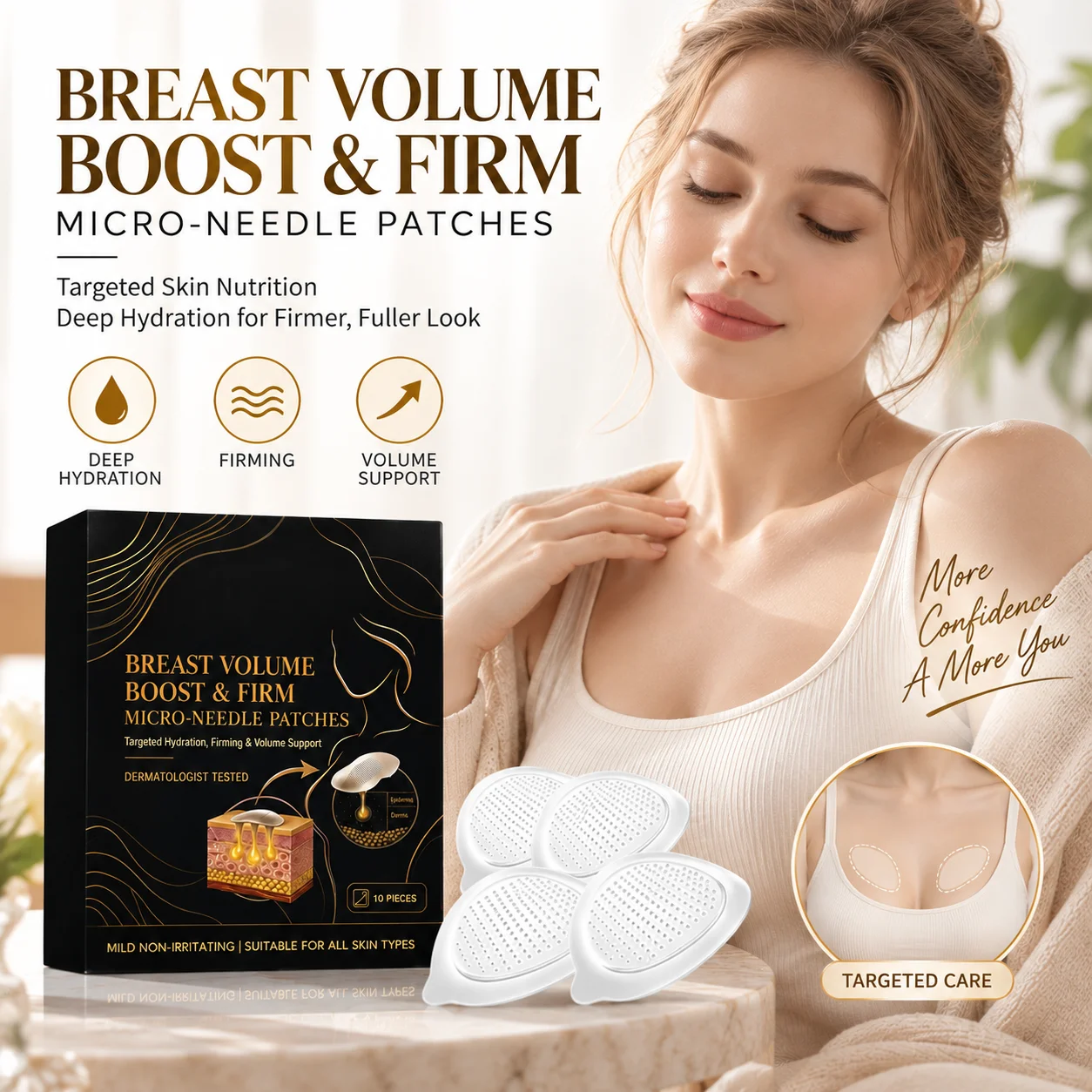Breast Volume Boost & Firm Microneedles Patch Breast Enhancement Targeted Skin Nutrition Deep Hydration For Fuller Looking