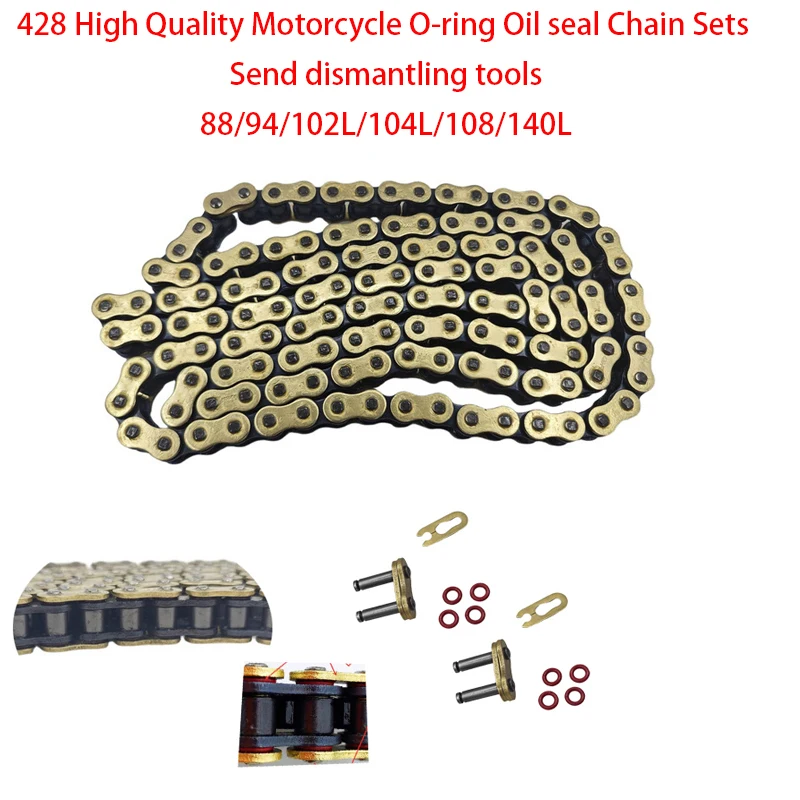 

High Quality Motorcycle O-ring Oil seal Chain Sets For 428 chain 88 - 140 Link Quad Pit Dirt Bike Go Kart Metal Par