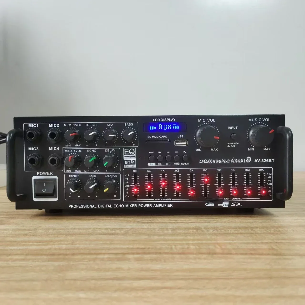 Durable  High-power Household Power Amplifier 12V/220V Bluetooth EQ Equalizer Car Outdoor Karaoke Dual-purpose Power Amplifier