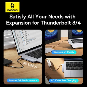 Baseus Hub USB-C Ganda ke 4K 30Hz yang Kompatibel dengan HDMI untuk HUB USB 3/4 40 Gbps USB 3.0 Tipe C SD TF untuk Hub USB MacBook Pro Air 10 pusat penjualan terbaik thunderbolt 4 - №