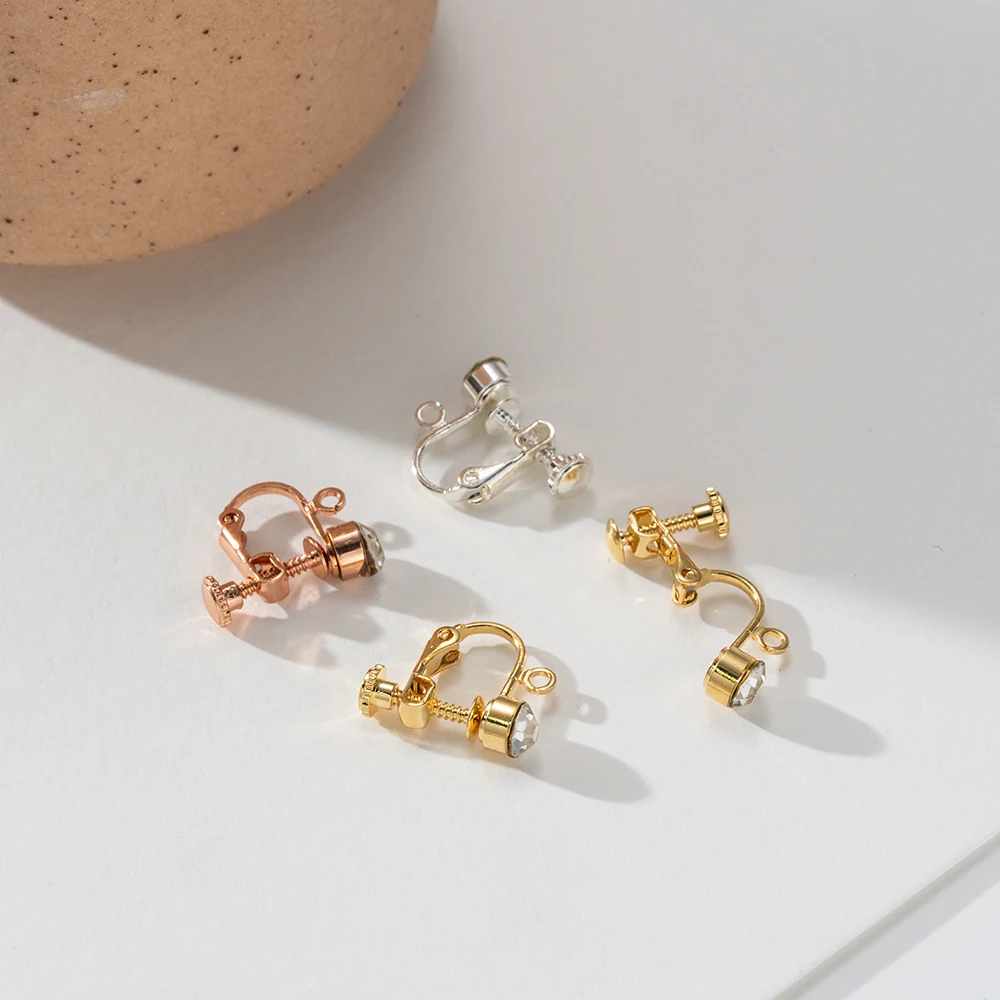 10pcs Brass Clip on Earring Converter Component with Crystal Rhinestone Non Pierced Earring Clip for Jewelry Making Supplies DIY