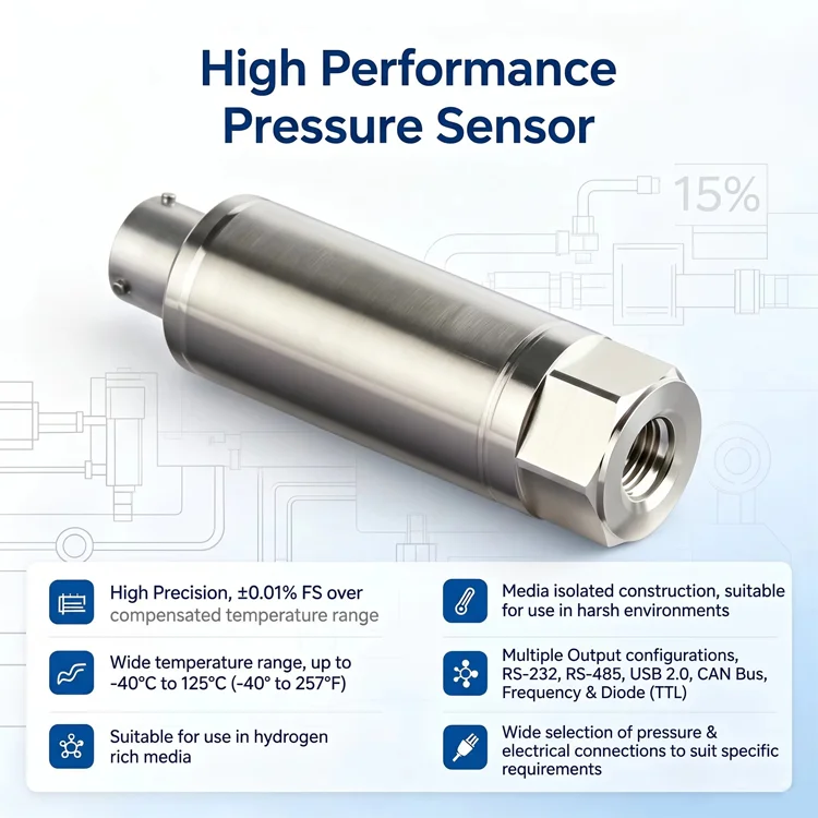 High-Precision  -Capable Resonant 316L Stainless Steel Pressure Sensor-IP66 Rated Wide Temperature Range (-40C 125C)