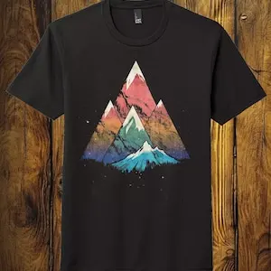 Triangular Colorful Mountain Graphic Shirt Black Unisex Soft